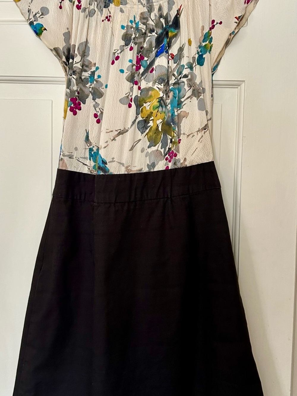 Anthropologie Tabitha sz 4 Silk Floral Bird  Bodice, Lined Pencil Skirt Dress - Picture 4 of 7